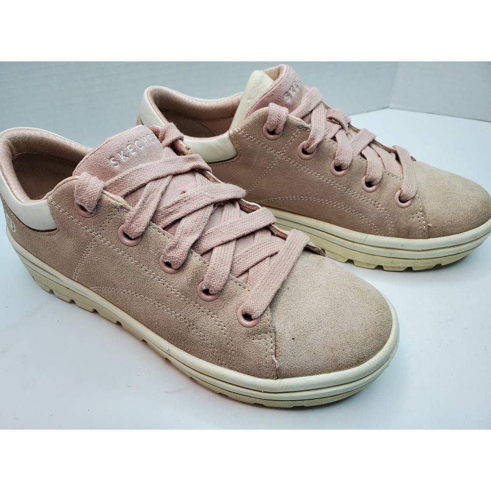 Skechers Women's Street Cleat Light Pink Leather Suede Sneakers Size 8 Fast Ship